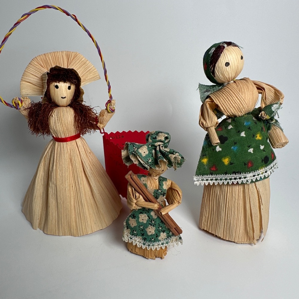 Corn Husk Dolls Unisex OS Multi Cajun Folk Art Jump Rope Set of 3